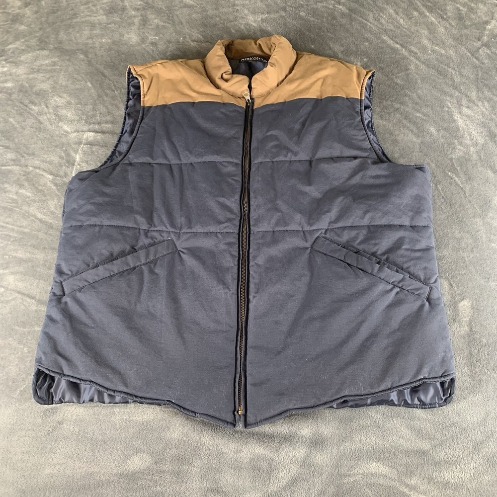 J Crew Mercantile Puffer Vest. Mens‎ XL Navy Brown Outdoors Fisherman Cozy